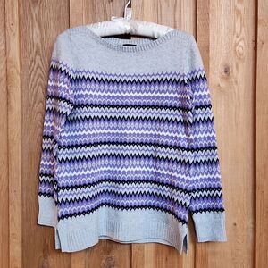 NEW Talbots Fair Isle Abstract Knit Casual Sweater, XS, Black, Gray, Purple
